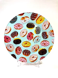 Handmade Glass Decoupage 10.5" Plate with Assorted Donuts on Light Green NEW - Picture 1 of 4