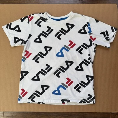 Fila T-Shirt Kids Boys size  Large (14/16) White Logo Casual Cotton Sports Shirt - Image 1 of 4