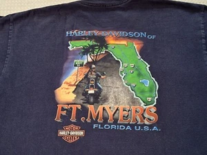 Vintage 2002 Harley Davidson Ft. Myers Florida Dark Blue Cotton T-shirt Size XL - Picture 1 of 11