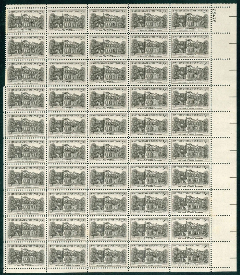 Scott #1081 3¢ James Buchanan's Home Mint Sheet MNH  CV $11.10 - Image 1 of 3