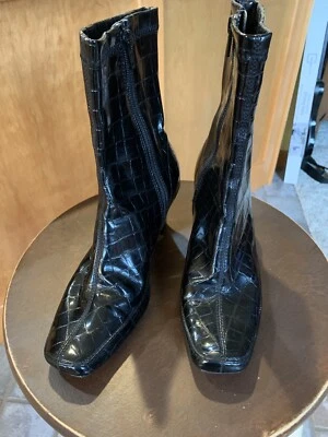 AEROSOLES boots Womens 5 black patent jean legging square heel shoes booties - Image 1 of 4