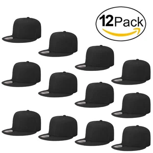 Wholesale lot 12 pcs Blank Snapback Hats Hip Hop Style Adjustable Size Flat Bill - Picture 1 of 41