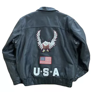 Vtg Jacket USA Bomber Motorcycle Flight Aviator Biker American Flag Mens XXL - Picture 1 of 6