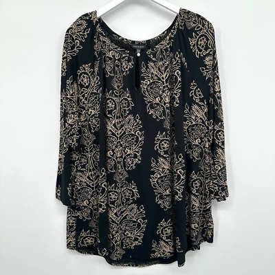Camisa túnica Lucky Brand para mujer talla grande 2X elástica manga 3/4 boho terrosa Foto 1 de 4