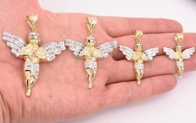 Colgante con dije de ángel de oración corte de diamante real oro amarillo blanco de dos tonos de 10 quilates Foto 1 de 2