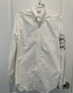 Thom Browne White Oxford LS Shirt White With Grey 4 Bar Size 1 - Picture 1 of 4