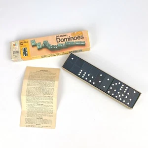 Vintage 1970 Milton Bradley MB Dragon Double Six Wooden 28 Dominoes #4130  CIB - Picture 1 of 8