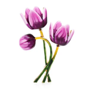 GORGEOUS GOLD PLATED ENAMEL 2 TONE PURPLE TULIPS FLOWER STATEMENT BROOCH - Picture 1 of 2