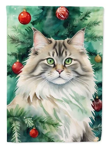 Siberian Cat By the Christmas Tree Flag Garden Size DAC7257GF - Picture 1 of 3