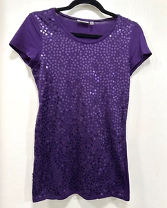 Dknyc Women T-shirt Y2K Purple Sequin 100% Cotton size S - Picture 1 of 9