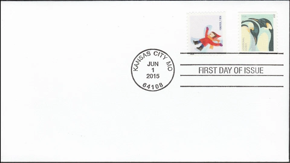 US 4990 Penguins (coil) Winter Fun Snow Angel CDS FDC 2015 - Image 1 of 1
