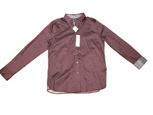 Tahari Herren M Stretch Langarm Hemd Lila Knopfleiste Square Print Neu mit Etikett - Bild 1 von 6