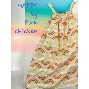 Happy By Pink Chicken Yellow Rainbow Dress – Girls 10Y Pillowcase A-Line Halter - Picture 1 of 8