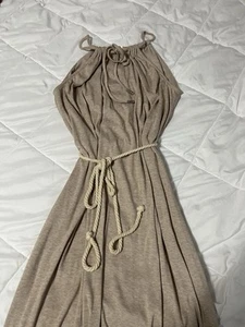 Beautiful Crescent Halter Dress Size Medium Rope Belt Accent Slit In Skirt - Picture 1 of 7