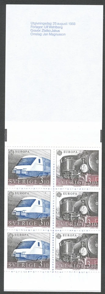 Sweden 1988 Booklet Europa Trains Engraver Jakuz. MNH - Image 1 of 1