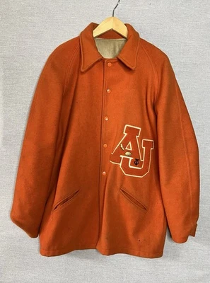 Vintage 60s 70s Orange Wool Varsity Letterman Jacket Medium Patch Letters - Image 1 of 4