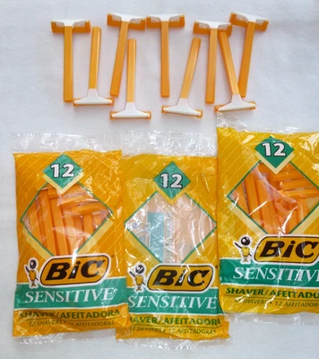 BIC SENSITIVE Shaver Razors 2-12 packs plus 9 Orange Single blade easy clean - Image 1 of 4