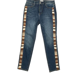 Driftwood Jackie Jeans Women 29W 28L Blue Brown Stitched Trim Skinny Denim - Picture 1 of 12