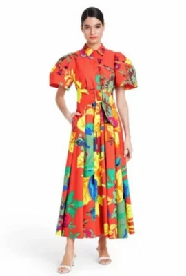 Vestido feminino Christopher John Rogers colorido floral manga folhada tamanho 0 - Imagem 1 de 4