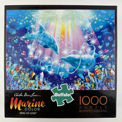 Rompecabezas Anillo de Amor Delfines Color Marino 1000 Piezas de Buffalo NUEVO Foto 1 de 4