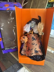 Vintage Halloween Fiber Optic Witch Doll With Broom & Pumpkin 13” - Picture 1 of 6