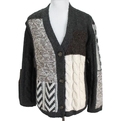 Cárdigan suéter Zara retazos para mujer talla S marrón marfil grueso de gran tamaño Foto 1 de 4