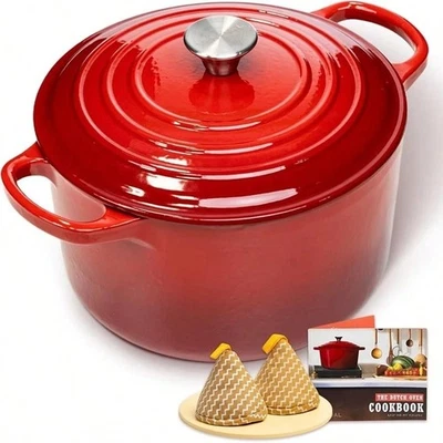 7QT Enameled Cast Iron Dutch Oven w/ Lid, Non-Stick, Oven & Stovetop Safe - Image 1 of 4