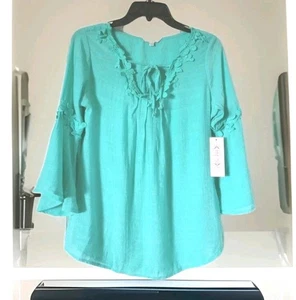 NWT Nanette Lepore Pullover Blouse Prairie Sage / Teal Women's Size S Bohemian - Picture 1 of 9