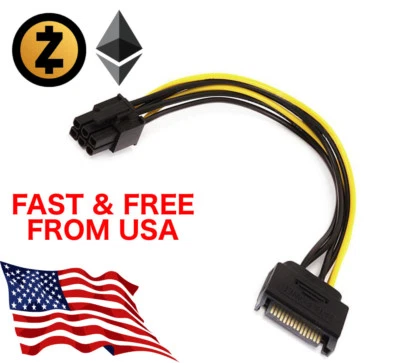 1 x SATA 15 pin to PCI-E PCIE 6 pin Card Power Cable 8 inches - Image 1 of 4