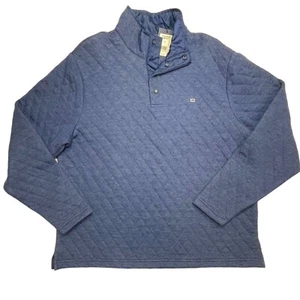 CROWN & IVY Quilted Snap Neck Pullover Top Men's Large Blue Stand-Up Collar NWT - Picture 1 of 13