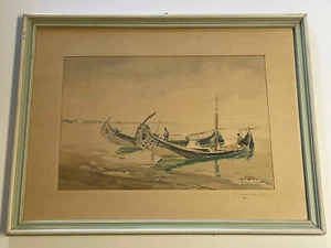 Manuel Tavares Original Painting Portugal Coast Beach Fisherman Boat Landscape - Picture 1 of 8