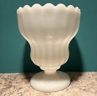 Paneled Milk Glass Footed Florist Vase Compote Table Centerpiece Scalloped