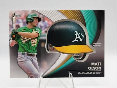 Nice 2022 Topps Matt Olsen Commemorative Batting Helmet Card #BH-MO Oakland A's - Image 1 of 2