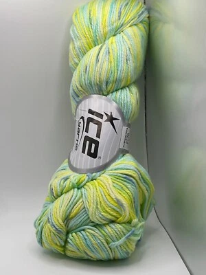 Mezcla de nailon de cachemir teñido a mano hilo DK 78498 hielo 3,5 oz 246 yardas amarillo verde azul Foto 1 de 4