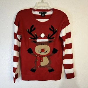 Ugly Christmas Sweater Red Long Sleeve Knit Embellished Reindeer Bells Size M - Picture 1 of 7