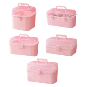 Pink Plastic Storage Box with Handle Kids Hair Jewelry Multipurpose Organizer - Picture 1 of 11