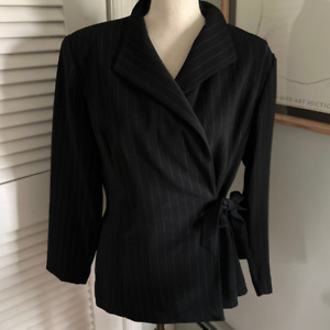 VIRGO Womens Black Pinstripe Wrap Close Blazer Jacket Career Office Evening | 8