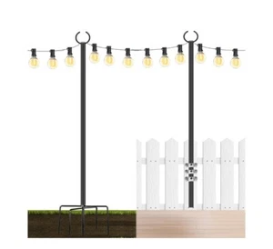 String Lights Poles Outdoor 10.3FT, 2 Pack 2 in 1 Upgraded Metal Light Poles NEW - Picture 1 of 3