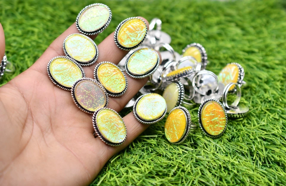 Gelb Triole Opal Edelstein Mix Menge Schmuck Ringe, Gleiche Design Versilbert - Bild 1 von 4