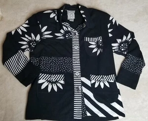 Camicia/giacca vintage SURYA donna S top nero/bianco floreale maniche lunghe tasche - Foto 1 di 12