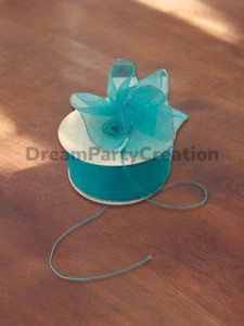 1.5" TROPIC BLUE Organza PULL RUFFLED BOW Ribbon SILVER Edge on one side 25 Yds - Picture 1 of 1