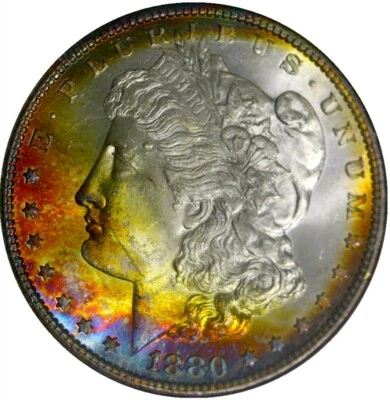 1880 S Morgan Silver Dollar Rainbow Toning $1 - NGC MS64 - Image 1 of 4