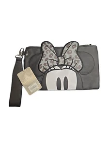 NWT Disney Minnie Mouse Gray Wristlet Bag With Leopard Bow & Ears - Picture 1 of 3
