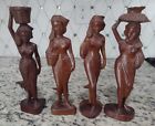 Bali Indonesia Wood Carving Nude Woman Statue Set Of 4