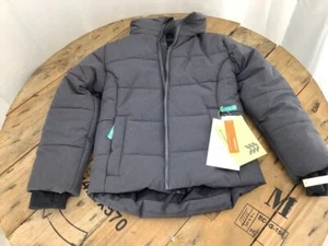 Girls Kids Short Puffer Jacket Size S 6-6X Heather Grey Hooded w/ Mitten Cuffs - Picture 1 of 11