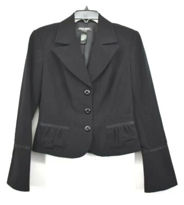 Bisou Bisou By Michele Bohbot Women Black Notch Pleated Trim Pocket Blazer 8 - Image 1 of 4