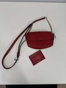 DKNY Women's Faux Leather Crossbody Purse Small Red With Card Wallet Holder  - Picture 1 of 16