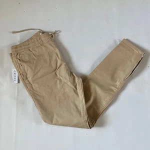 NEW PACSUN PANTS SIZE L SHORT TAN SKINNY FIT STRETCH WAIST TIE ZIPPERED LEG - Picture 1 of 4