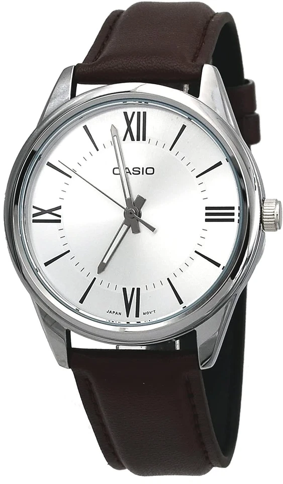 Casio MTP-V005L-7B5 NUEVO Reloj Hombre Correa Cuero Marrón Esfera Romana Plateada Foto 1 de 1