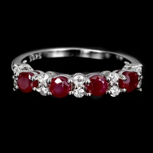 925 Sterling Silver Ring Round Ruby Natural Gemstone Jewelry Size 7 - Picture 1 of 14